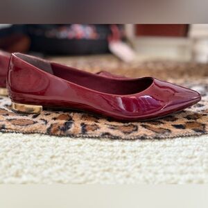 Rockport Burgundy Patent Leather Flats with Gold Heel